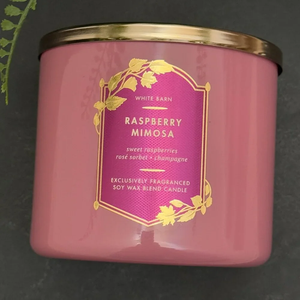 BBW Raspberry Mimosa White Barn Bath & Body Works 3 Wick Candle